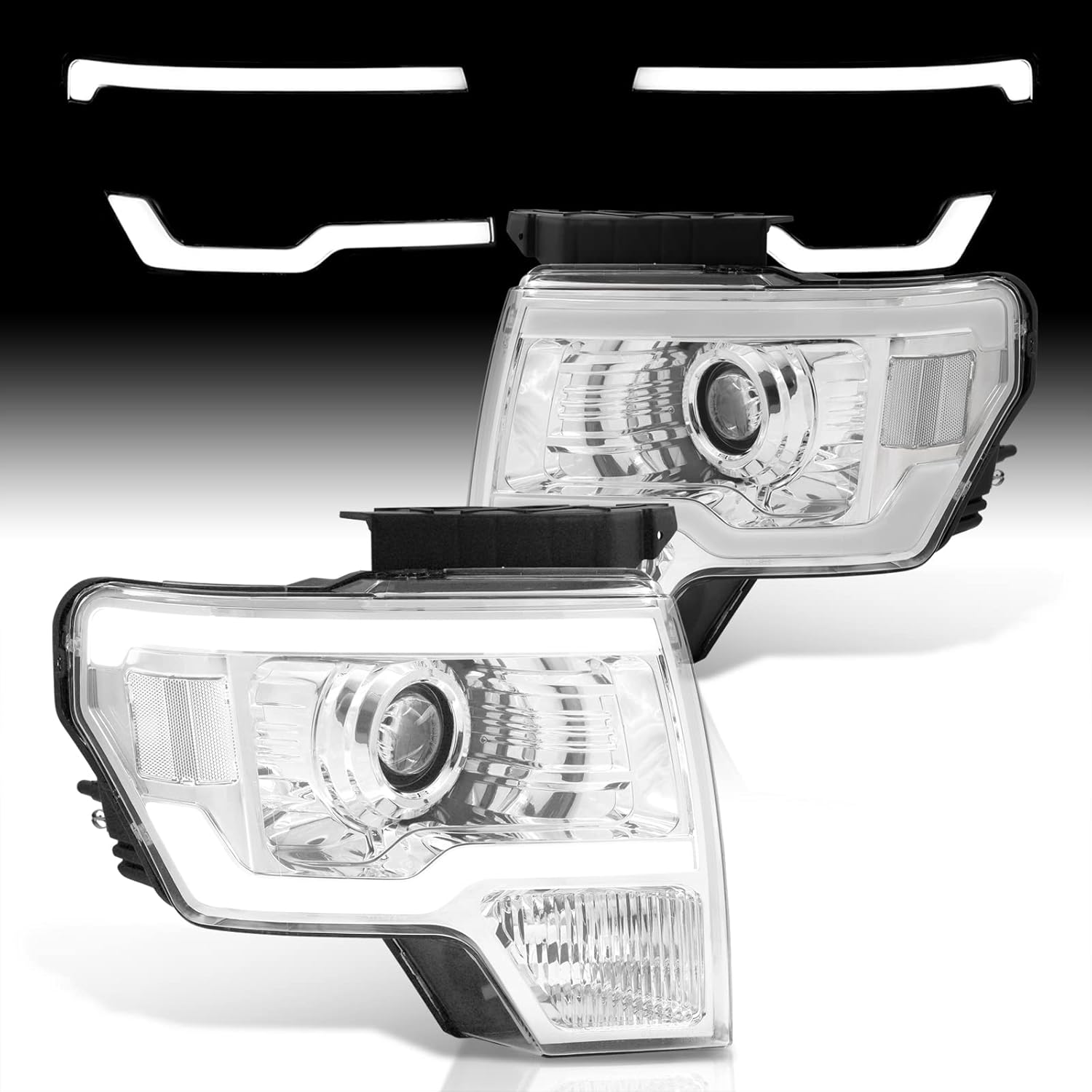 AJP Distributors Carcasa cromada LED DRL Tubo Bar Proyector de conducción Faros Parachoques Lámparas Conjunto Izquierdo+Derecho CompatibleReemplazo
