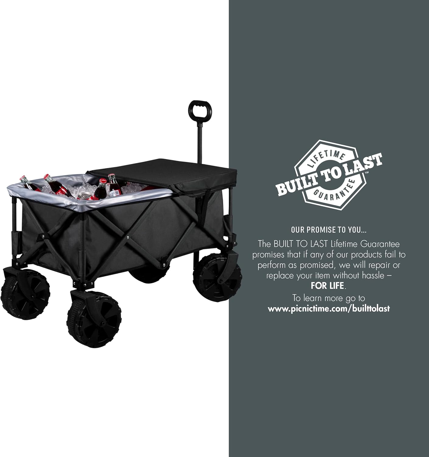 PICNIC TIME NCAA Adventure Wagon Elite – Vagón de playa plegable todo terreno con ruedas grandes, tapa superior de mesa y forro suave para enfriar,