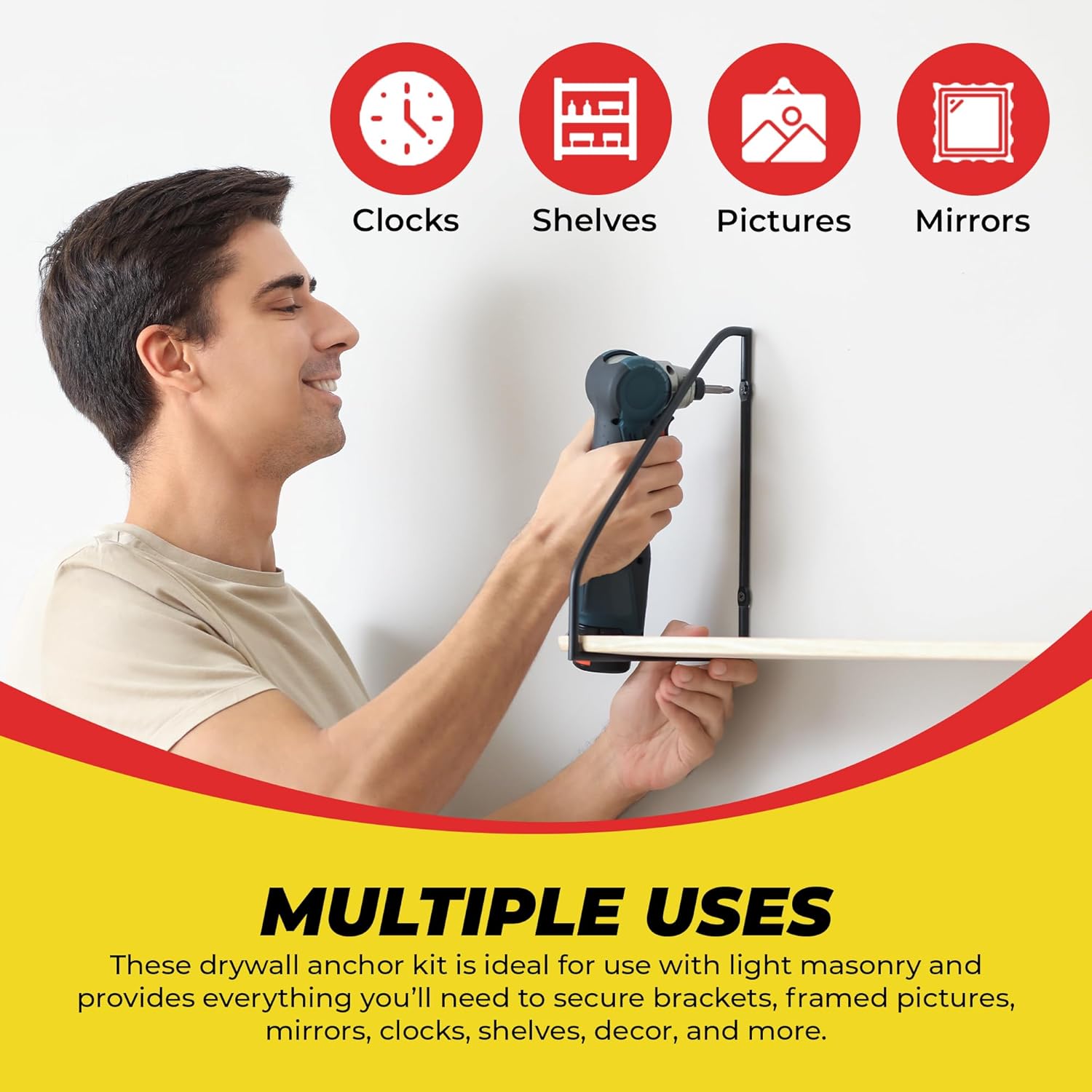 Qualihome Kit de anclaje de plástico acanalado para paneles de yeso, anclajes de pared y tornillos para paneles de yeso, incluye anclajes y