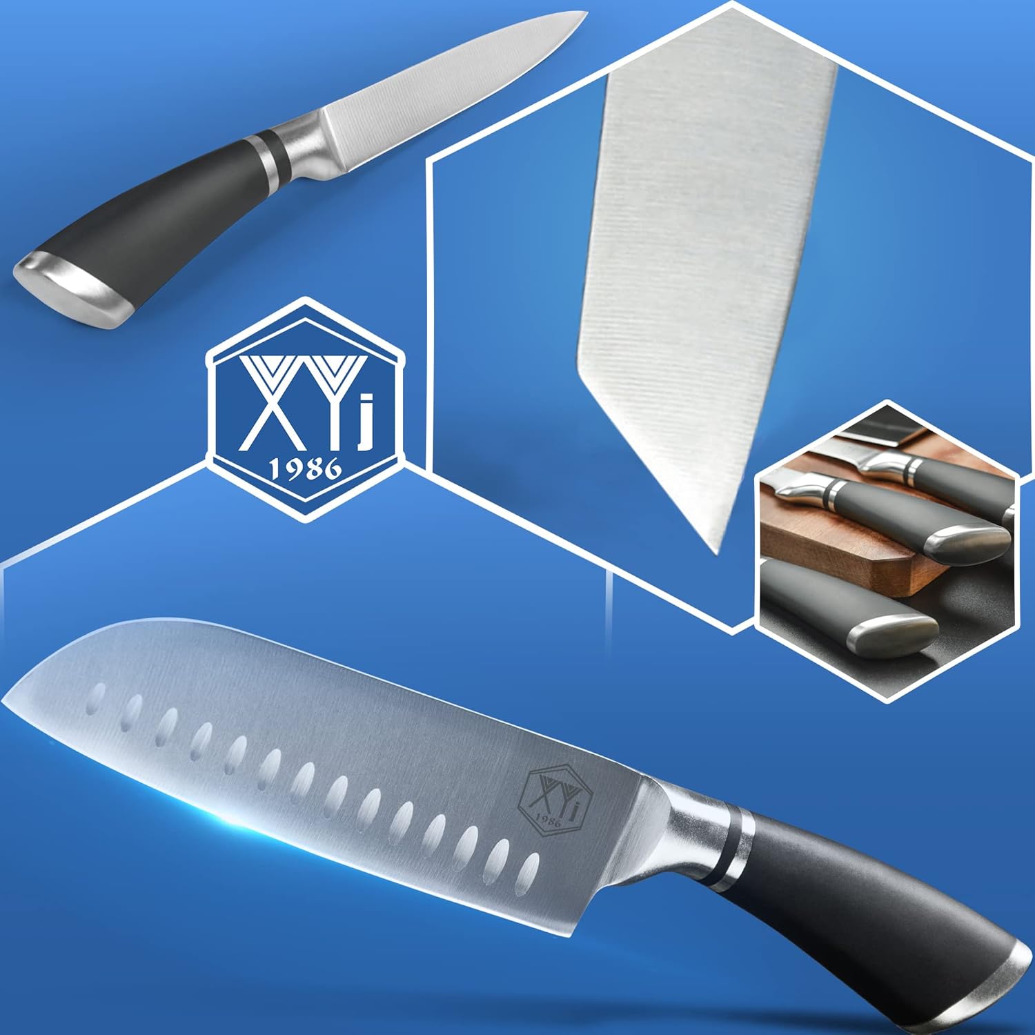 XYJ Cuchillo de cocina multiusos de acero inoxidable, cuchillos profesionales de carnicero con funda de cuchillo de transporte, bueno para cortar