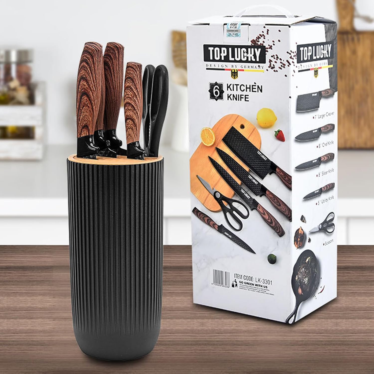 Juego de cuchillos de cocina de 6 piezas, color negro, juego de cuchillos afilados negros para cocina, antiadherentes, antideslizantes, juego de