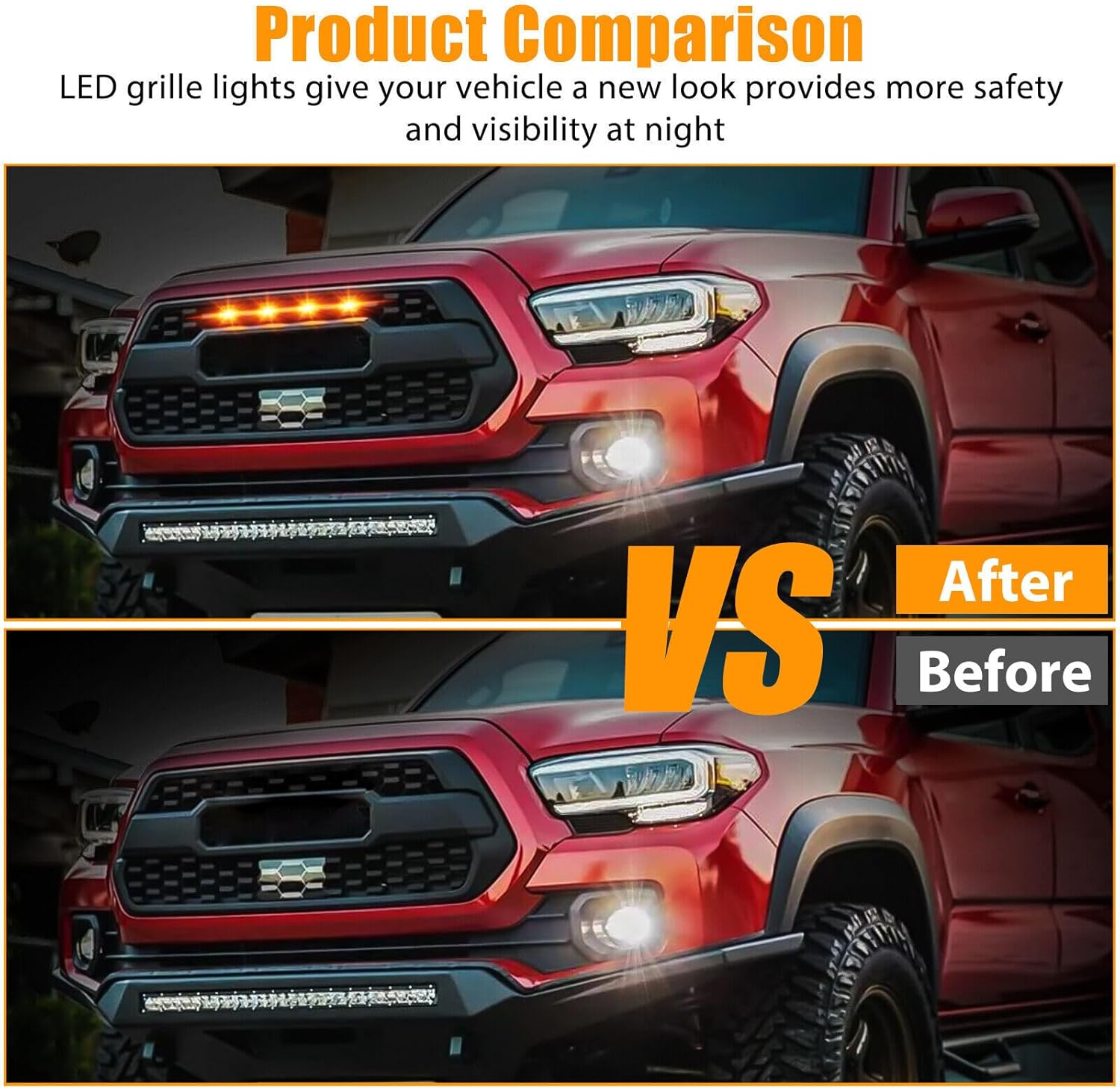 4 luces LED de rejilla para Toyota Tacoma TRD PRO 2016-2023 con fusible y arnés rejilla frontal de malla Raptor luces para Tacoma, carcasa ámbar con