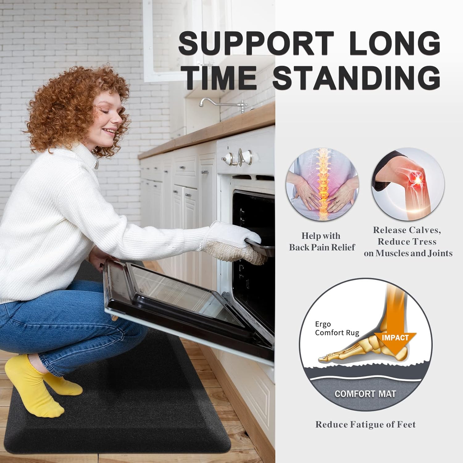 Carvapet Tapete antifatiga acolchado de 34 pulgadas para cocina, cómodo, impermeable, antideslizante, de pie, tapete ergonómico de espuma de PVC
