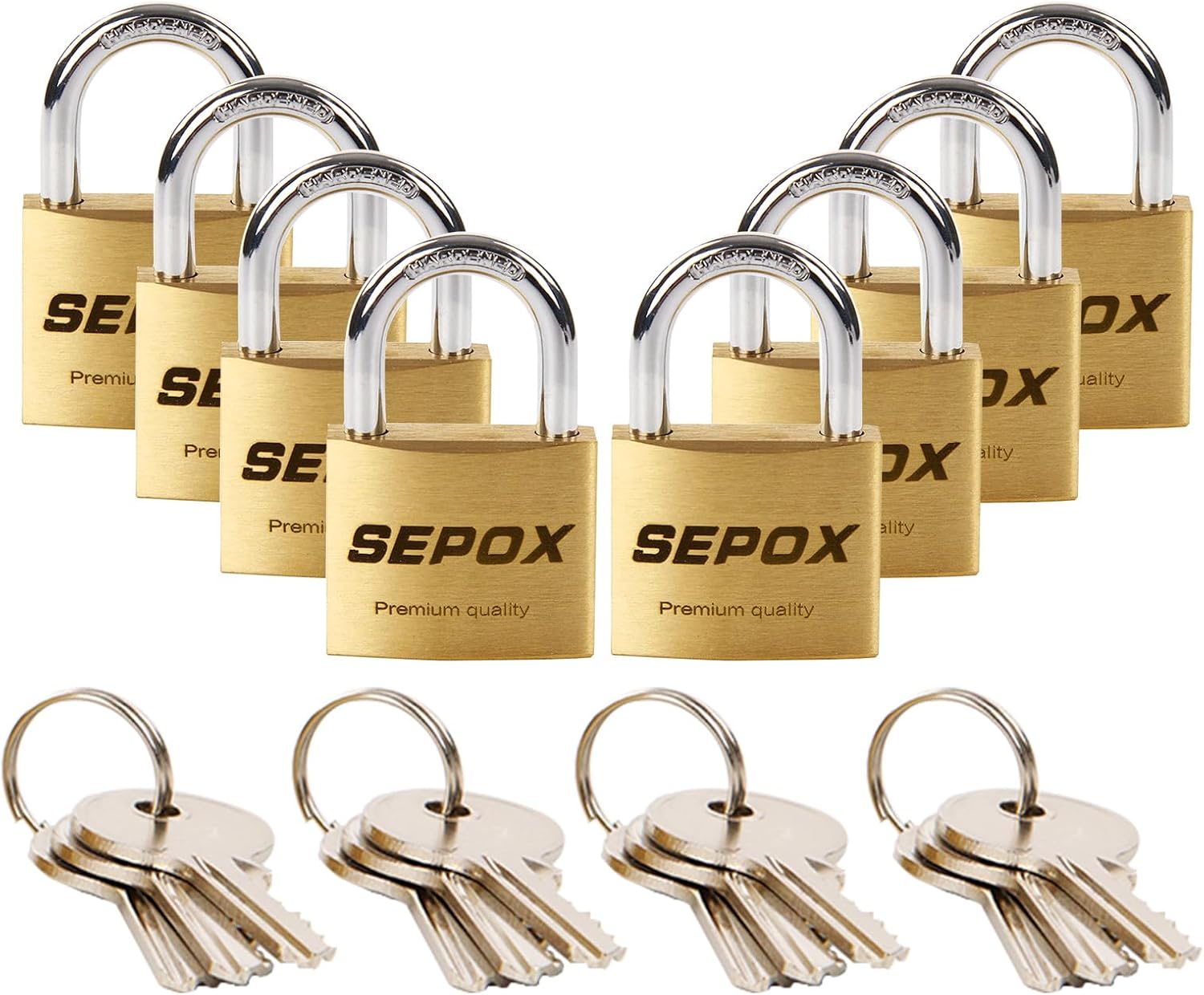 SEPOX Paquete de 8 candados de latón macizo con las mismas llaves, 12 unidades, cuerpo resistente y compacto de 1-316 pulgadas, cerradura pequeña y