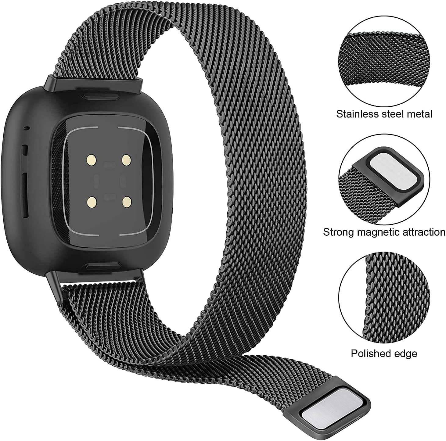 Bandas de metal compatibles con Fitbit Versa 3Versa 4Fitbit SenseSense 2 para mujeres y hombres, correa de malla de acero inoxidable transpirable