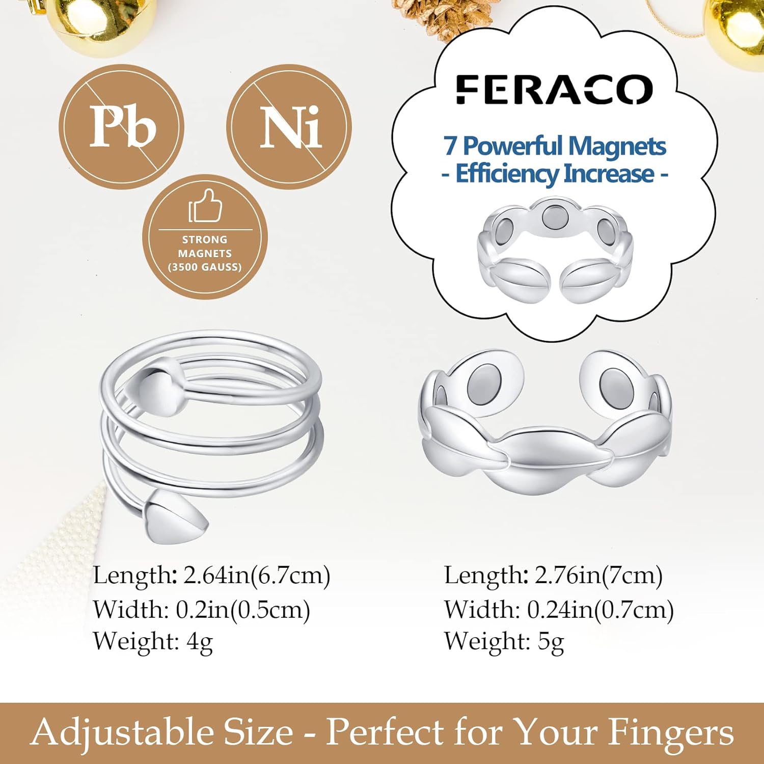 Feraco Anillo de cobre para mujer para artritis y alivio del dolor en las articulaciones, 99.99% cobre puro, recuperación magnética de terapia para