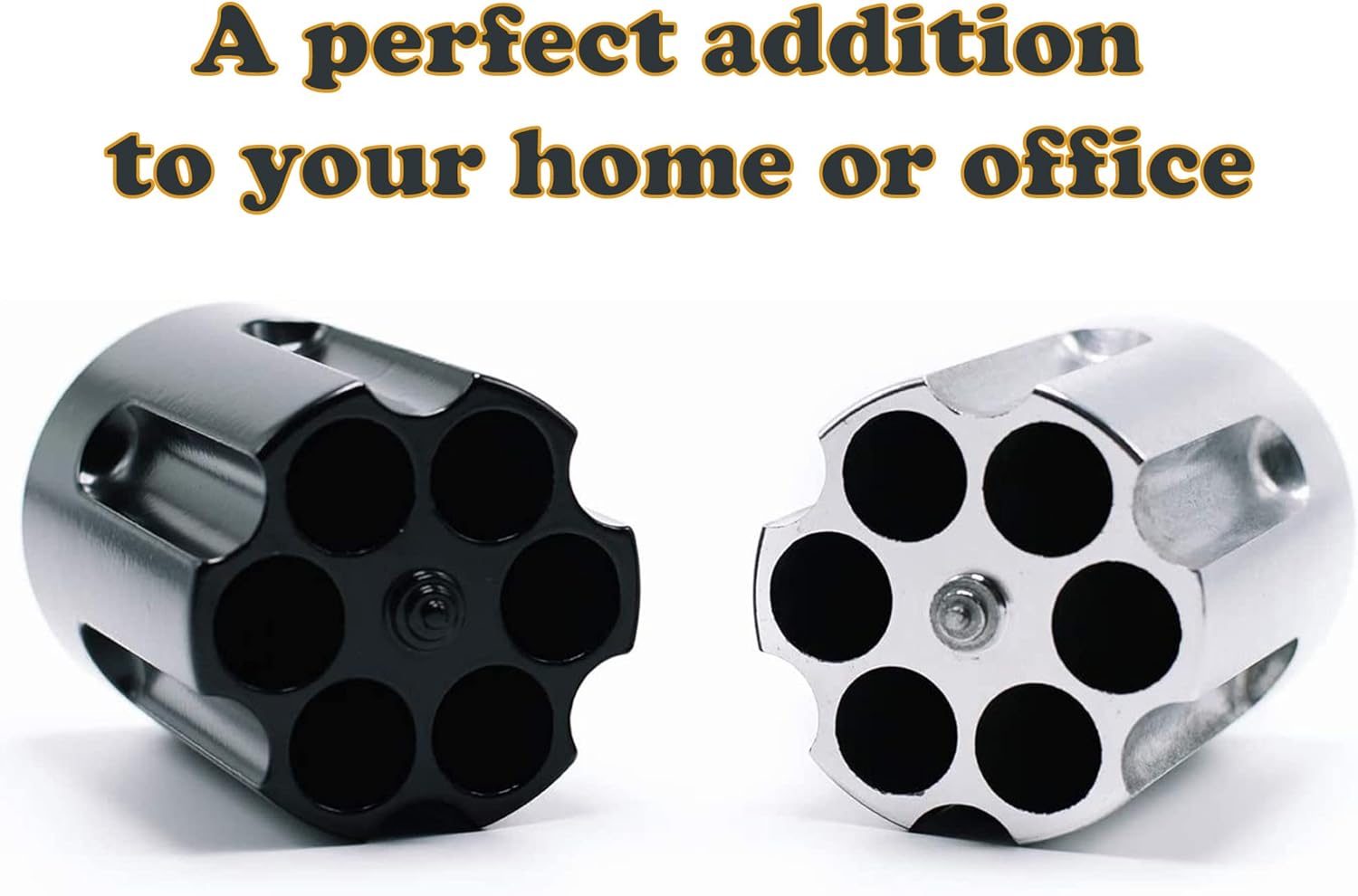 Caliber Gourmet Revolver Pen Holder, Paper Weight, Desktop Organizer, black, Cast Aluminum Heavy Duty holder – Office Accessory, Christmas Gift
