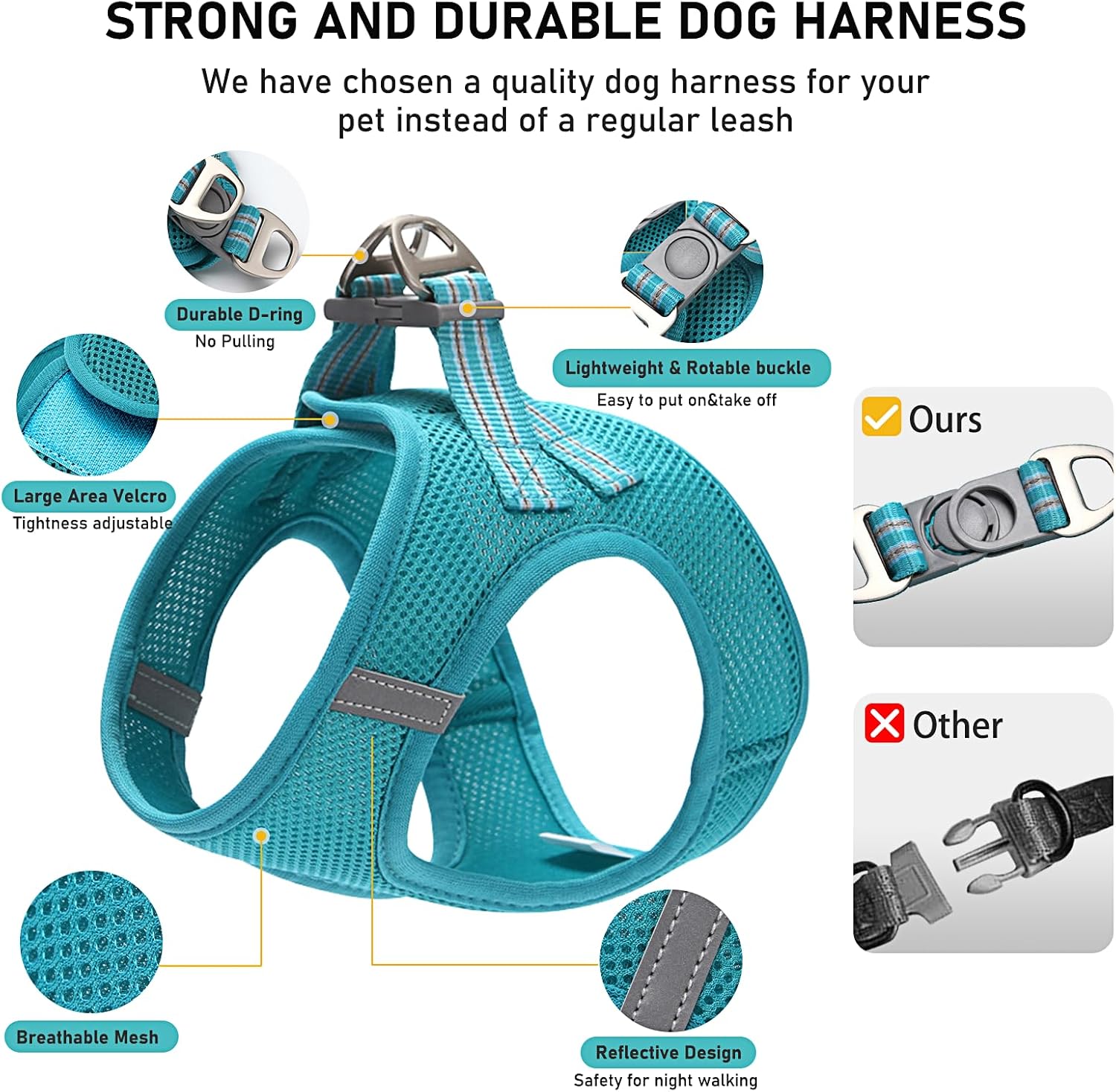 Juego de arnés y correa para perro, arnés de chaleco para perro para gatos y cachorros, arnés reflectante para mascotas sin tirones para perros