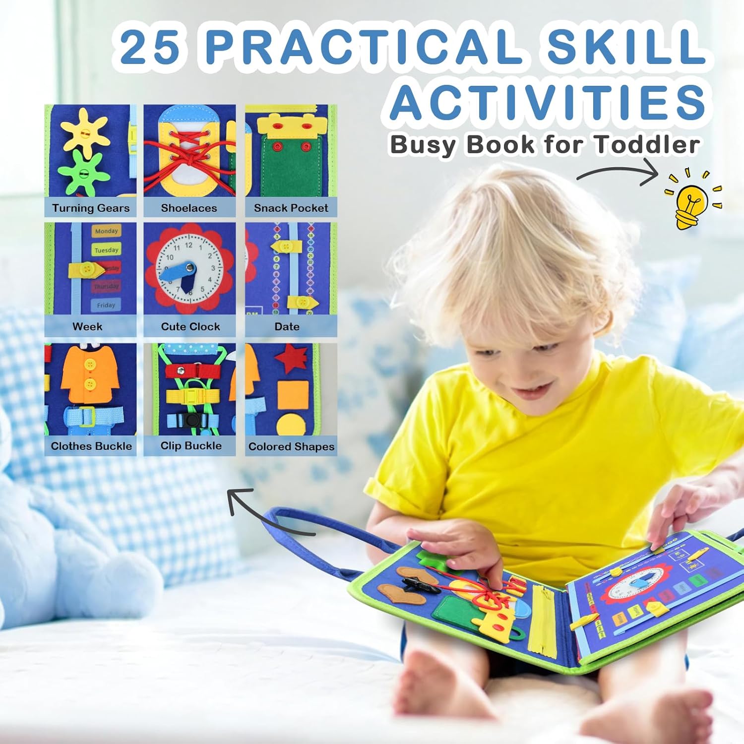 Hi-Tech Busy Book Toys Montessori – Libro sensorial para niños pequeños de 1, 2, 3, 4, 5 años, tablero de actividades educativas de aprendizaje