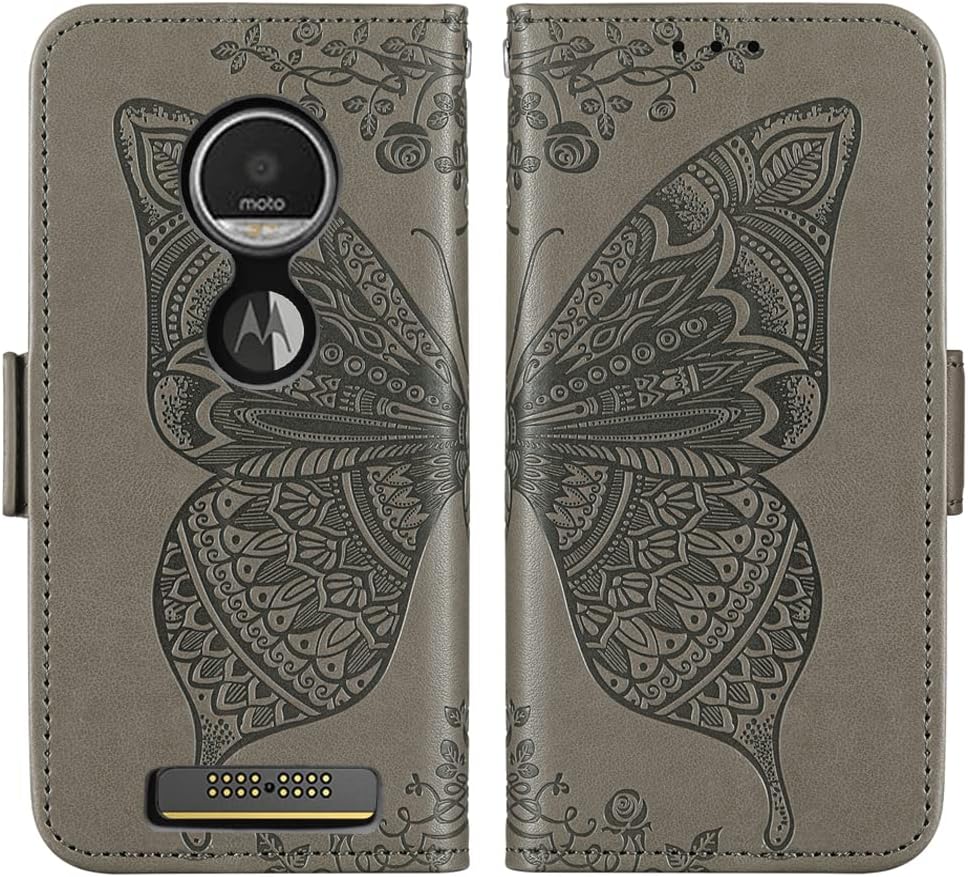 Compatible con Moto Z Play – Funda tipo cartera con correa de muñeca de cuero con soporte para tarjetero, accesorios para celular, funda para