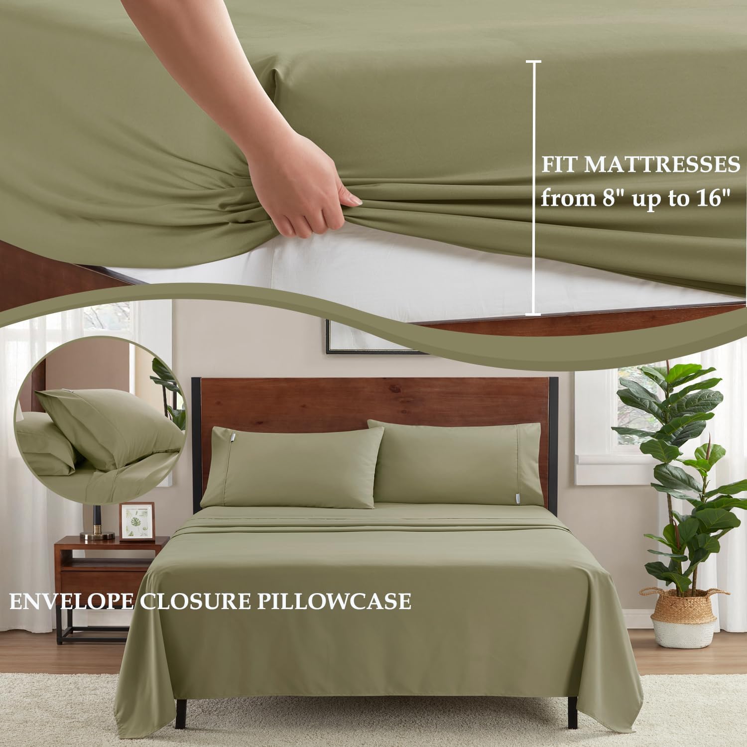 Juego de sábanas de lujo para hotel, sábanas de microfibra de 120 GSM, juego de sábanas y fundas de almohada de 16 pulgadas de profundidad de 16