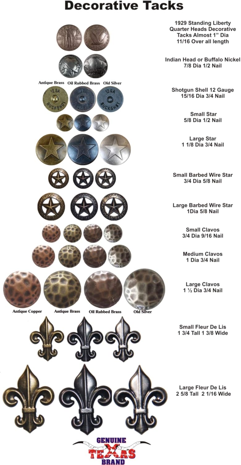 GENUINE TEXAS BRAND 25 tachuelas de estrella solitaria de alambre de púas frotado con aceite, clavos decorativos de 34 de diámetro