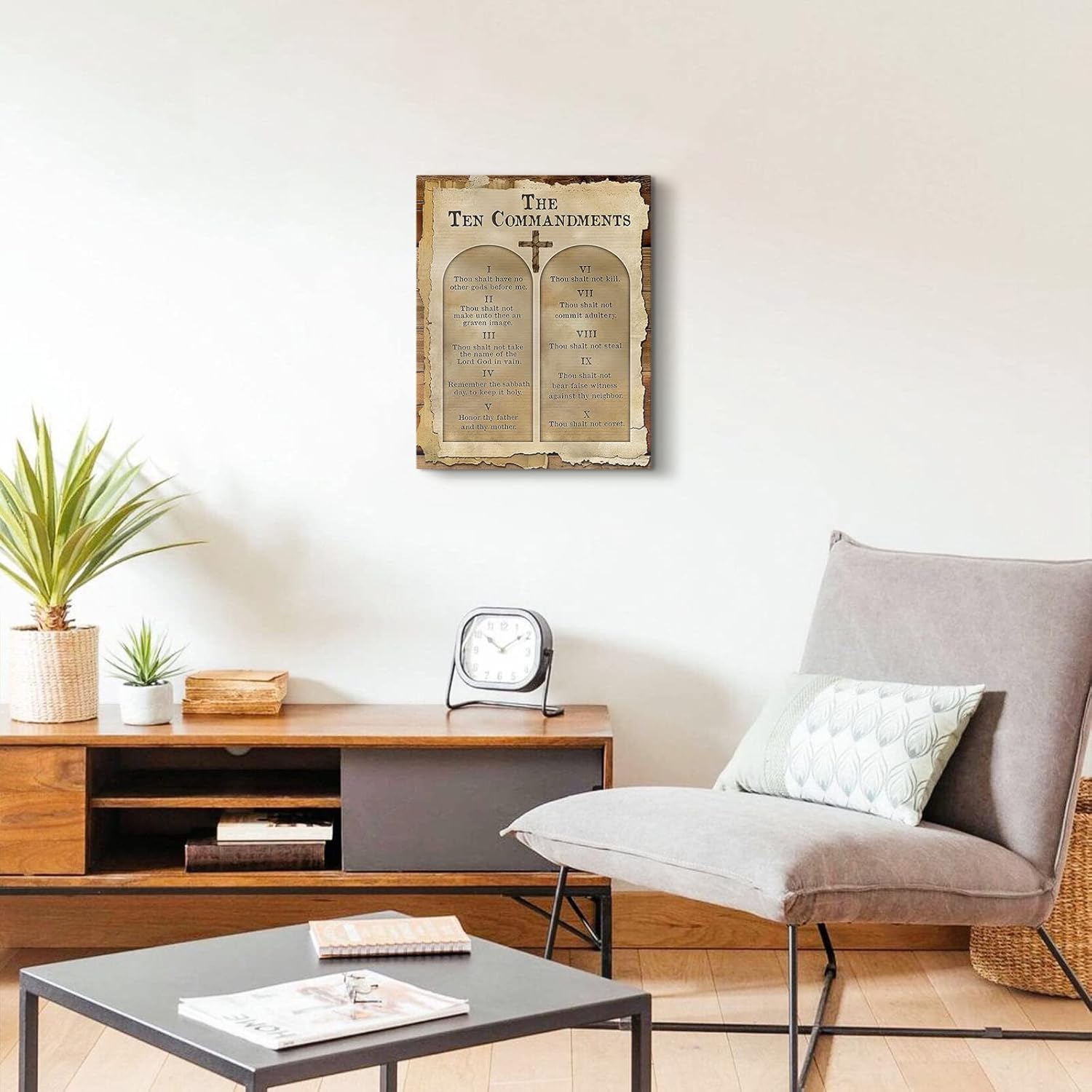 SOULDOOR Arte de pared con los 10 mandamientos, lienzo cristiano vintage de los diez mandamientos, decoración de pared con versículos de la Biblia