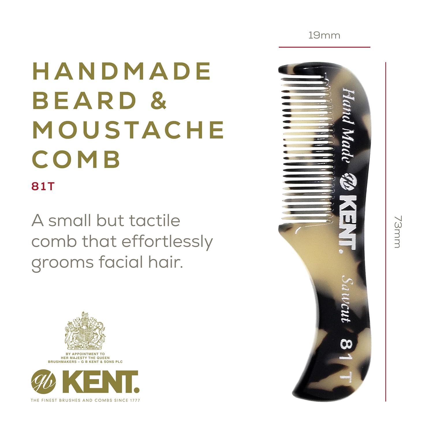 Kent 81T TW (2.8 pulgadas) peine de bolsillo y peine de barba para bigote y barba – Kit de viaje peine de barba para el cuidado de la barba – Peine