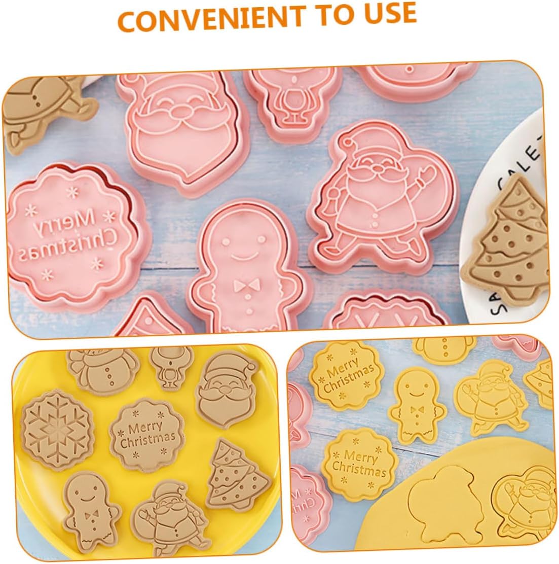 NOLITOY 24 piezas de cortadores de galletas de Navidad de plástico para galletas, prensa de galletas de Papá Noel, sello de galletas de invierno,