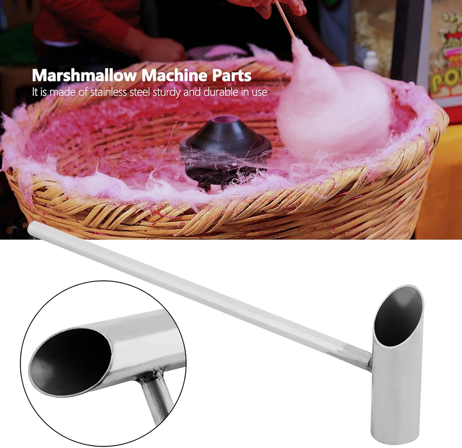 Huairdum Máquina de hilo dental de caramelo de 11.4 in, cuchara de acero inoxidable, mango largo seguro, máquina de hilo de caramelo, piezas de