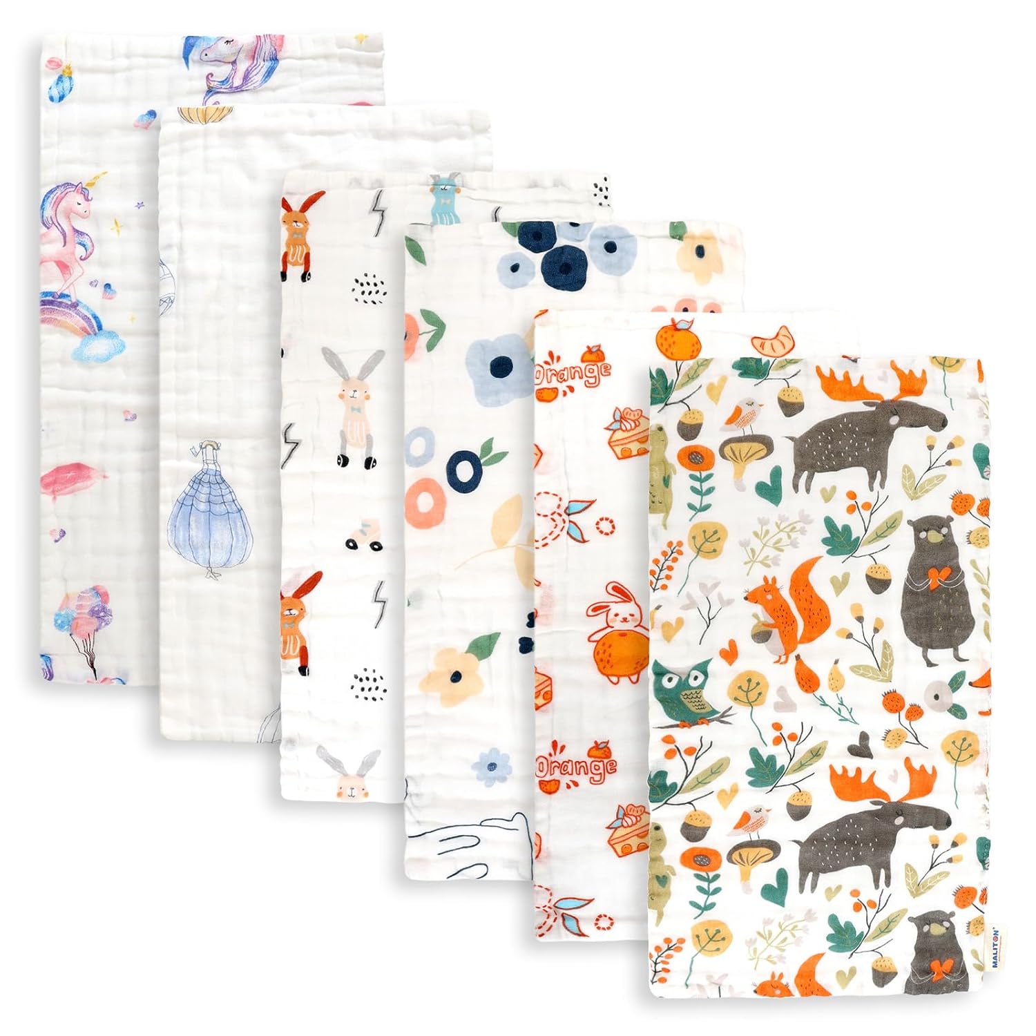 Maliton Paños de muselina para eructos para bebé, paquete de 6 unidades, grandes, de 20 x 10 pulgadas, 100% algodón, absorbentes y suaves, 6 capas,