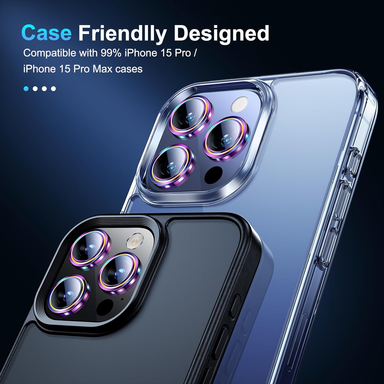 BAZO Protector de lente de cámara para iPhone 15 ProiPhone 15 Pro Max, protección contra caídas Cubierta de cámara de vidrio templado 9H, compatible