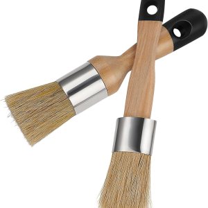Paquete de 2 pinceles de pintura de tiza, pincel de tiza y cera, herramienta de pintura de tiza para muebles, reutilizable, pincel plano y redondo Paquete de 2 pinceles de pintura de tiza, pincel de tiza y cera, herramienta de pintura de tiza para muebles, reutilizable, pincel plano y redondo