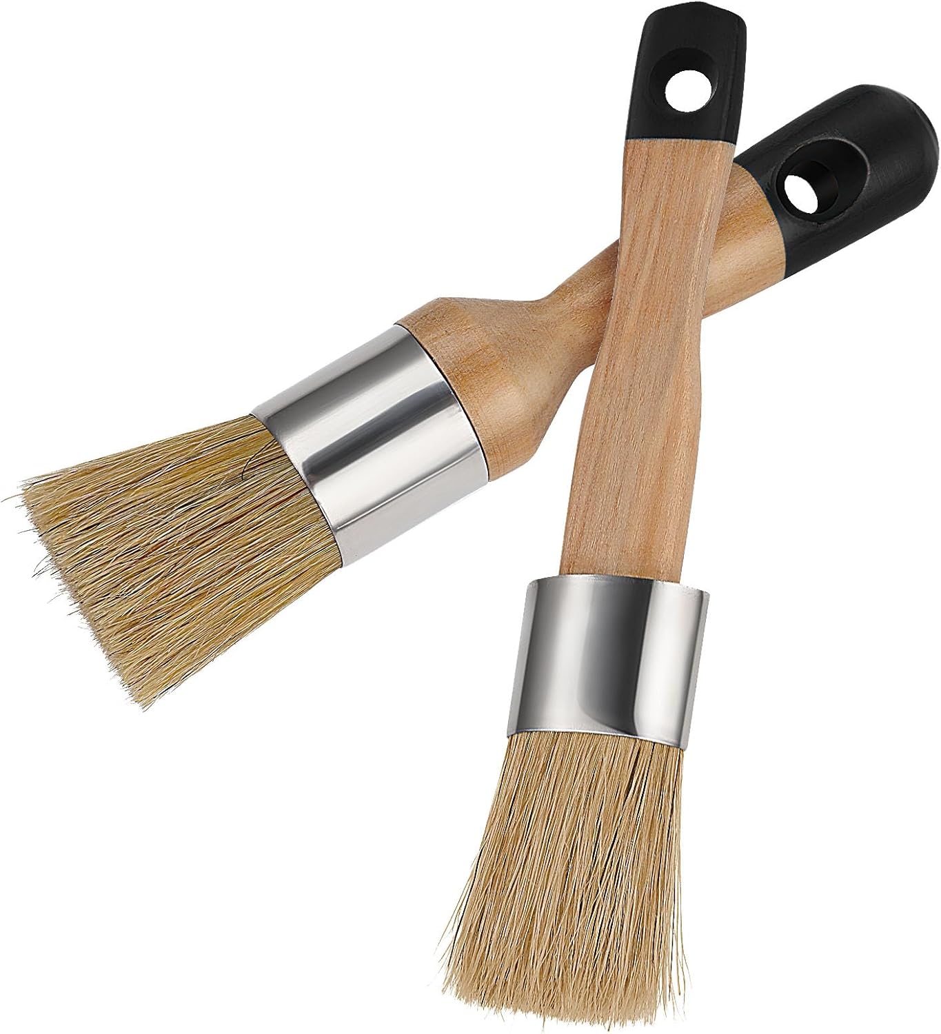 Paquete de 2 pinceles de pintura de tiza, pincel de tiza y cera, herramienta de pintura de tiza para muebles, reutilizable, pincel plano y redondo