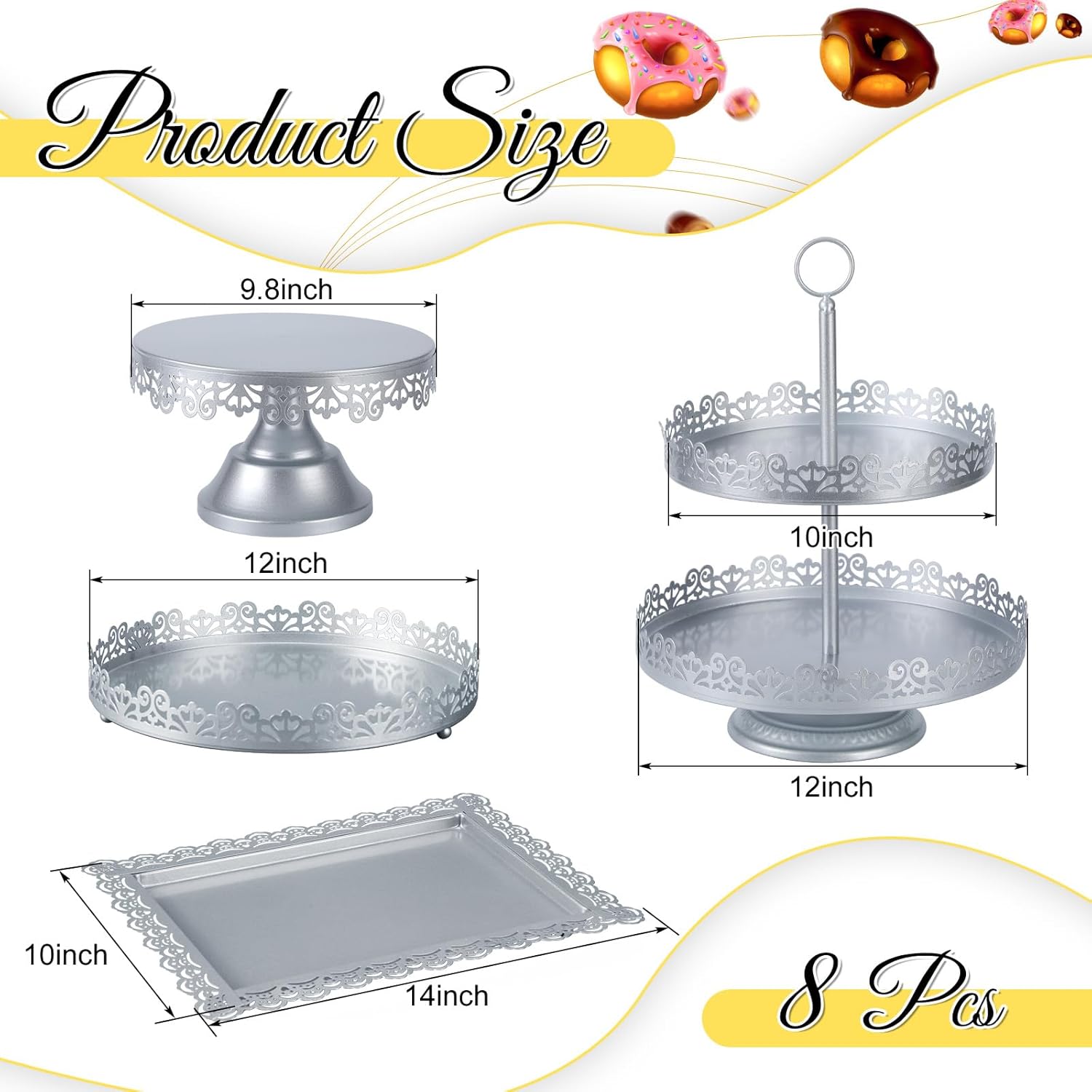 Tioncy Juego de 8 soportes para tartas, soportes de exhibición de mesa de postres de metal para mesa de postres, soporte para cupcakes escalonados,