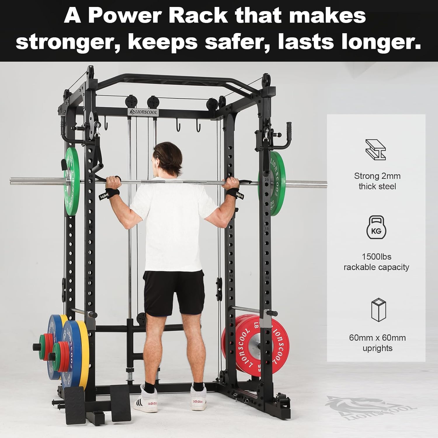 LIONSCOOL Master Power Rack & All-in – Jaula cruzada de cables para el hogargaraje, capacidad de 1500 libras, más fuerte, más segura y multifuncional