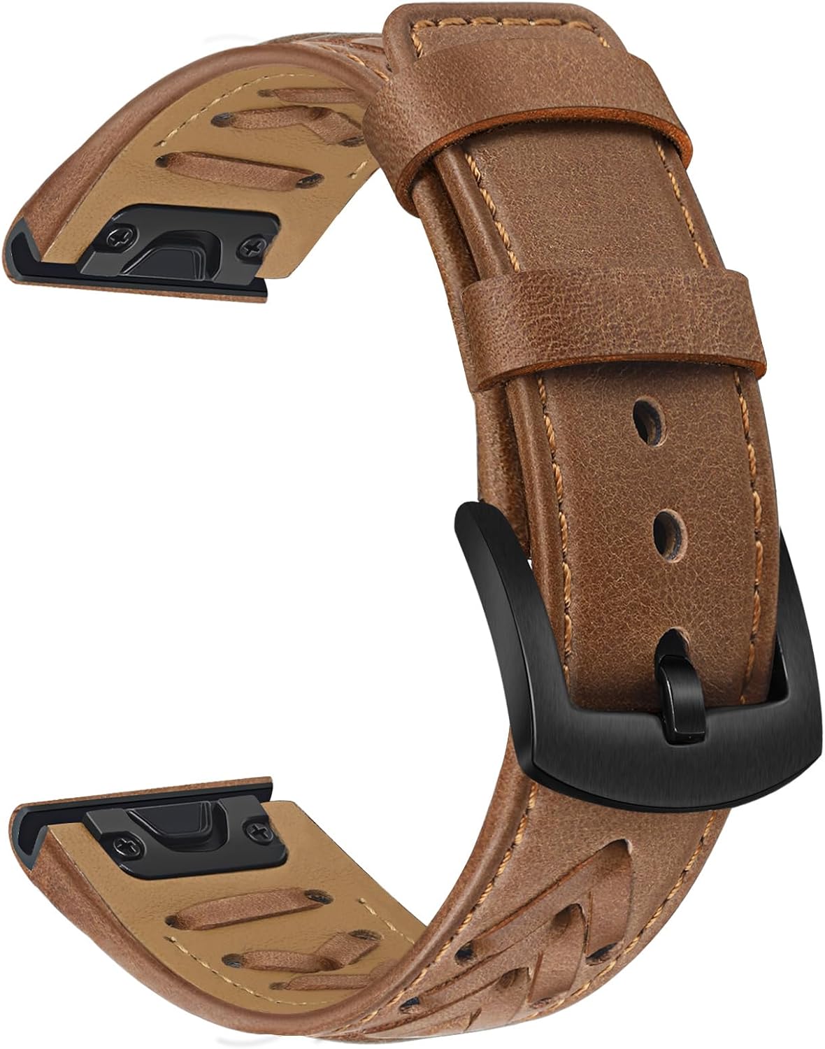TRUMiRR Correa de reloj para Fenix 7X Pro Sapphire Solar  6X Pro  5X Plus, correa de reloj de piel de 1.024 in con patrón en V para Garmin Instinct