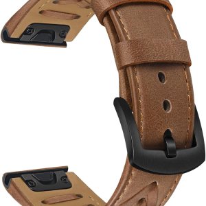 TRUMiRR Correa de reloj para Fenix 7X Pro Sapphire Solar 6X Pro 5X Plus, correa de reloj de piel de 1.024 in con patrón en V para Garmin Instinct TRUMiRR Correa de reloj para Fenix 7X Pro Sapphire Solar 6X Pro 5X Plus, correa de reloj de piel de 1.024 in con patrón en V para Garmin Instinct