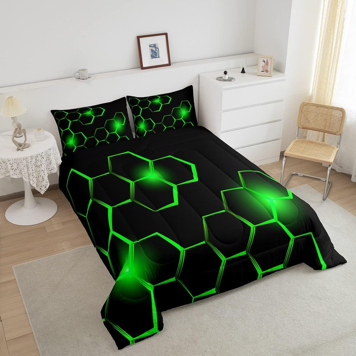 Juego de edredón de panal para niños, juego de ropa de cama hexagonal geométrica moderna para niños y adolescentes, decoración de dormitorio,