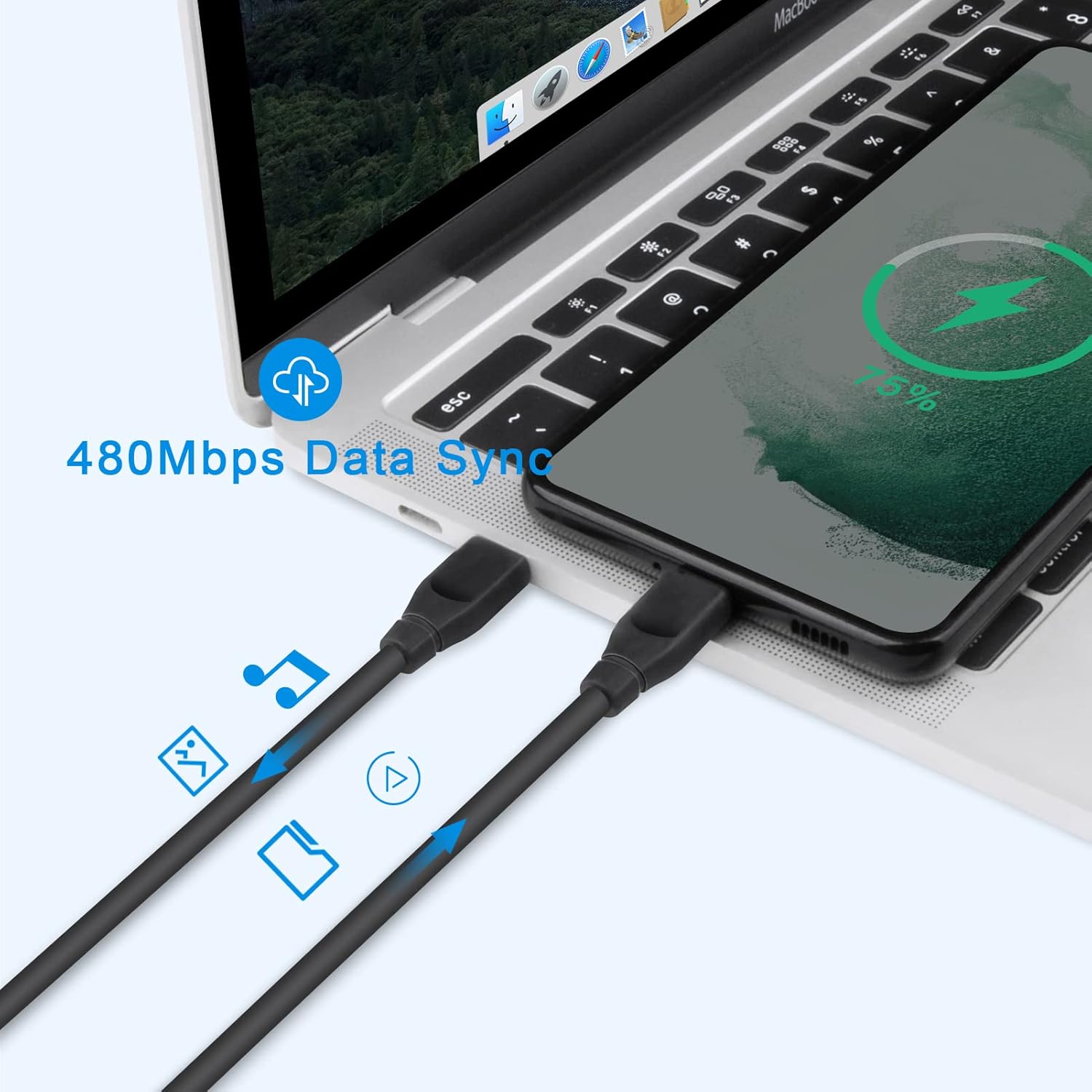 Cable USB C a USB C, 60 W, 2 unidades tipo C a tipo C, cable de carga rápida de 6 pies C para Samsung Galaxy S24 S23 Ultra S22 A53 A03S A04S A14 A23
