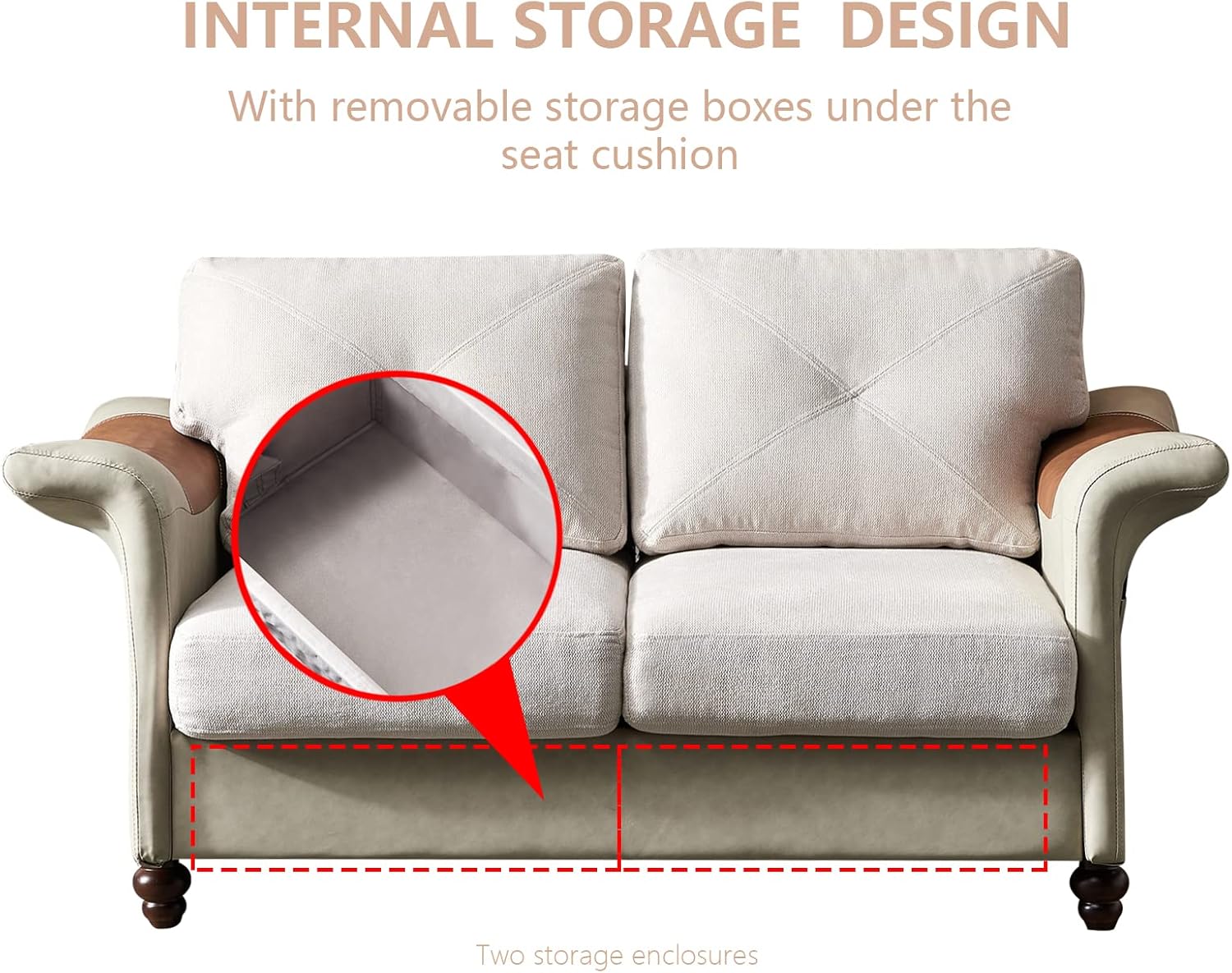 Harper & Bright Designs Sofá de 2 plazas con tela de lino, piel sintética, patas de madera maciza, sofá tapizado para 2 personas para sala de estar,