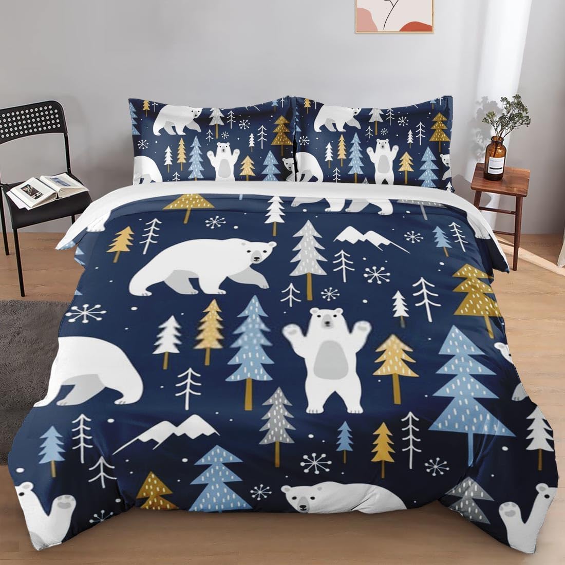 Juego de funda de edredón, bonito juego de ropa de cama de pino de osos para niños y adultos, decoración de dormitorio, juego de funda de edredón