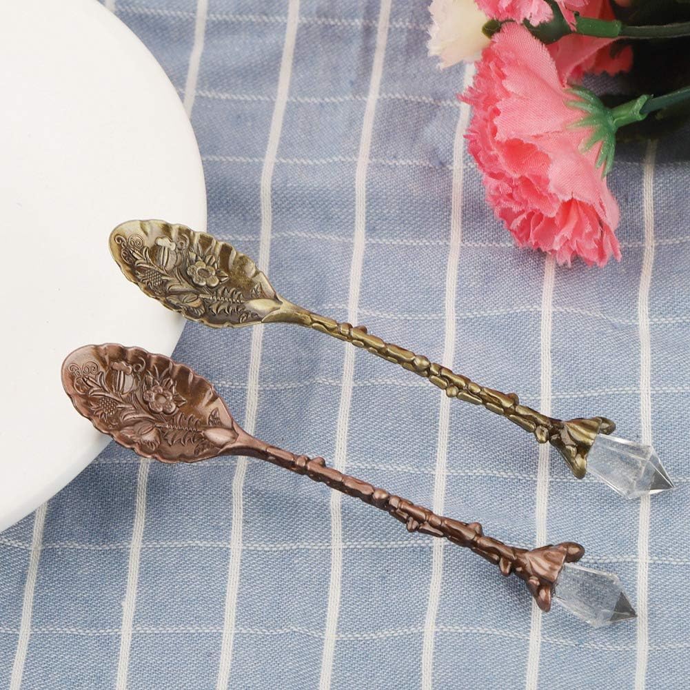 Cuchara de café, cuchara de postre con cabeza de cristal, diseño vintage, cuchara de café expreso, cuchara de té (bronce verde)