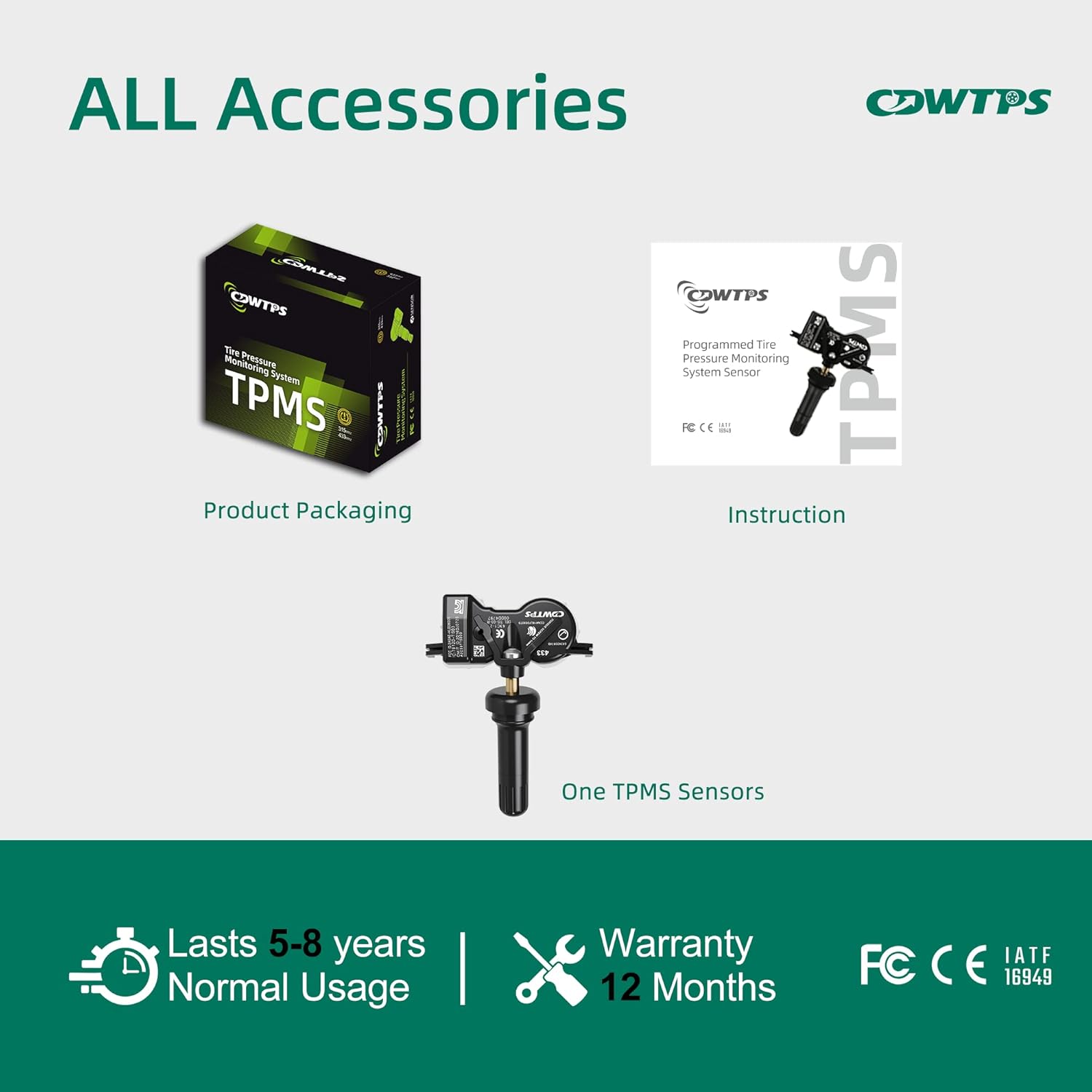 CDWTPS Sistema de monitoreo de presión de neumáticos TPMS Sensor 68252493AB 433HMz Fit Dodge Jeep (1 paquete)