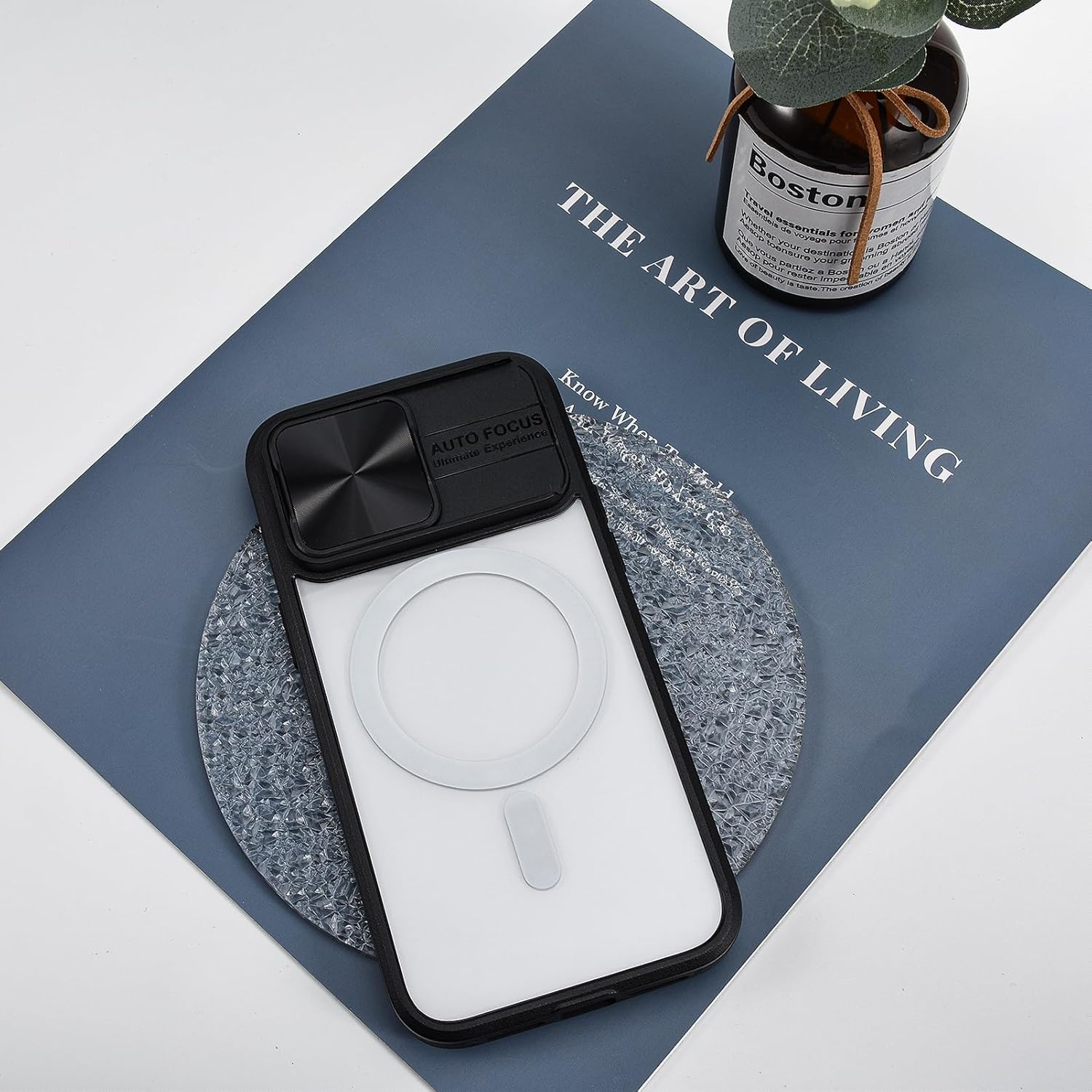 Tcaraersing Funda transparente para iPhone 15 Pro con cubierta de lente de cámara deslizante, compatible con MagSafe, antideslizante, delgada,