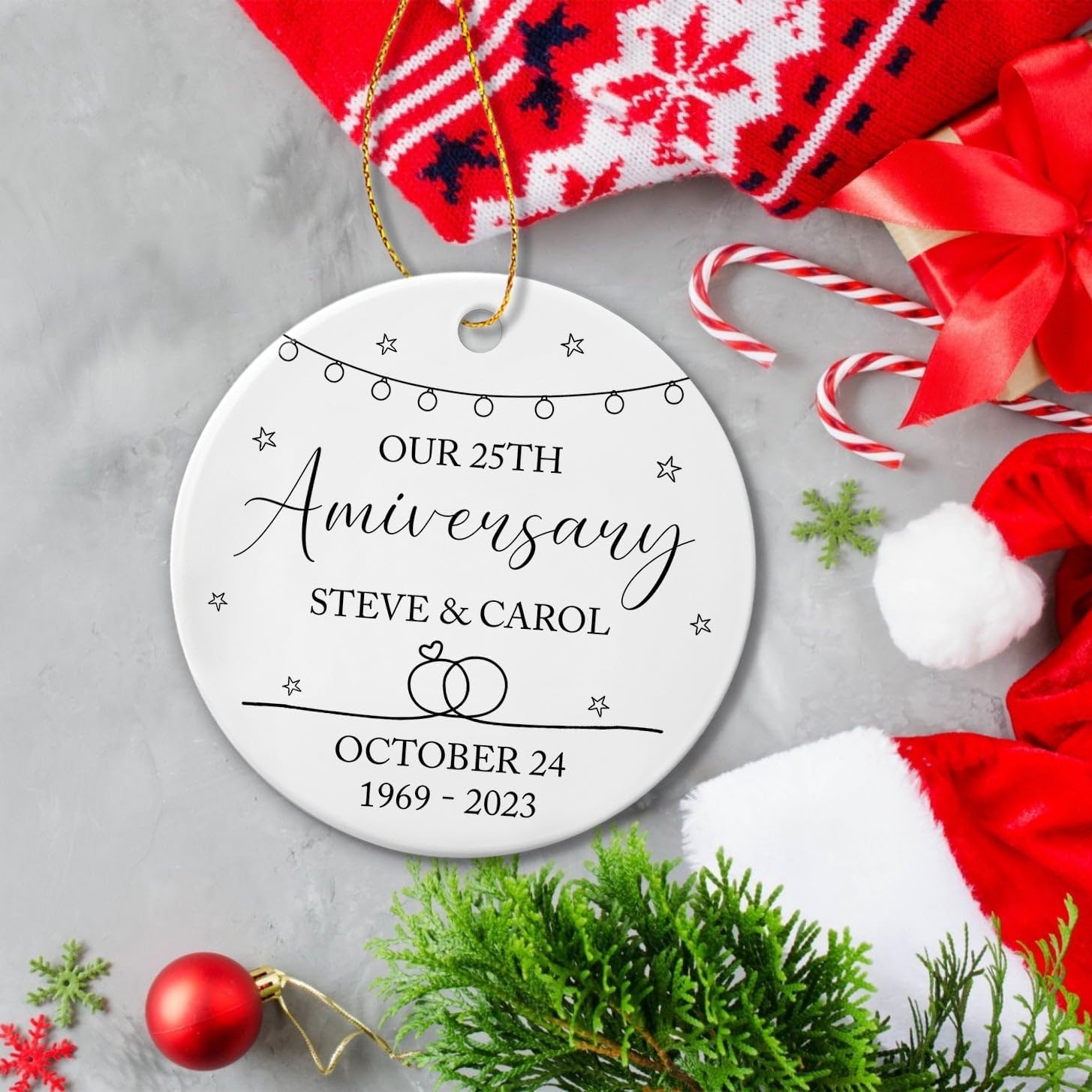 Adorno personalizado de Navidad de aniversario de boda 2023, nuestro 25 aniversario, adornos de Navidad de cerámica, regalos para parejas, señor y