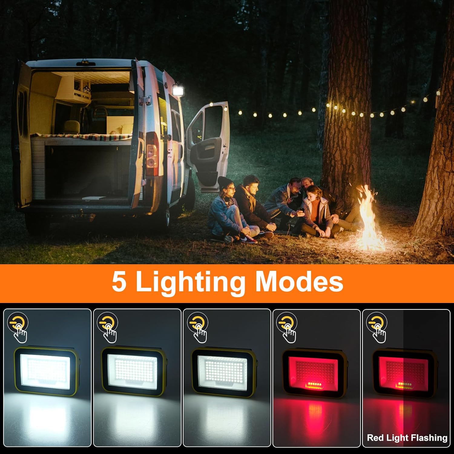 T-SUN Luz de trabajo LED recargable, luces de inundación LED portátiles, impermeable, funciona con pilas, 5 modos, paquete de 2