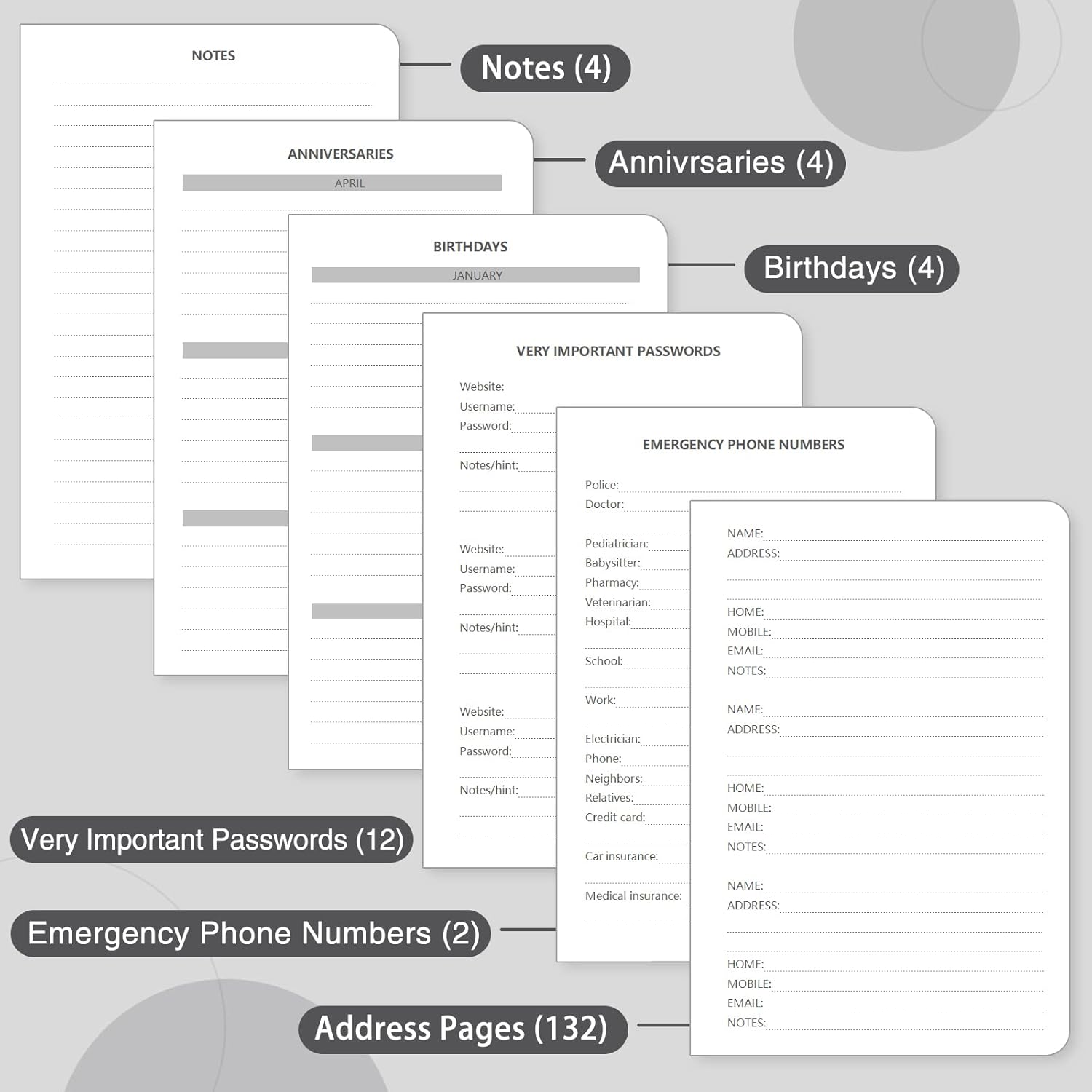 Libreta de direcciones con pestañas alfabéticas, libro de contraseñas de tapa dura, organizador de direcciones pequeño para mantener un registro de