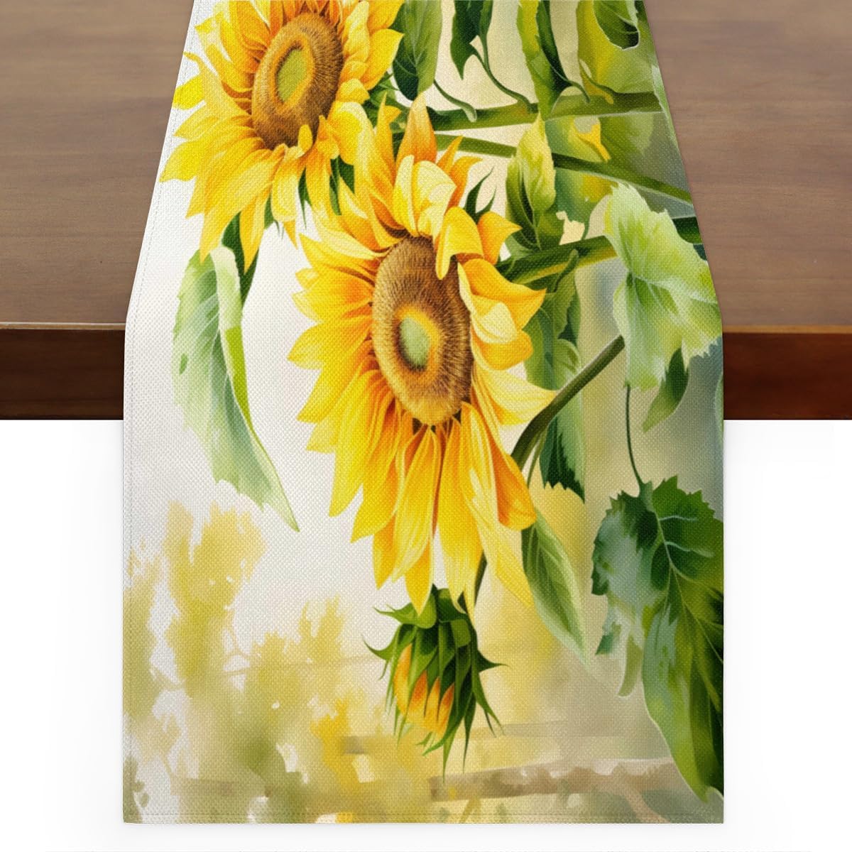 Table Runner Sunny Sunflower, Autumn Rustic Linen Table Cloth Kitchen Dining Table Decor for Home Party 13 x 72 Inches