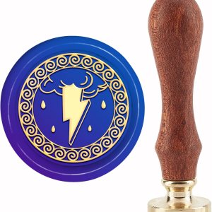 CRASPIRE Lighting Clouds – Sello de cera extraíble de latón de 1.181 in con mango de madera vintage para sobres, invitaciones de carta, boda, CRASPIRE Lighting Clouds – Sello de cera extraíble de latón de 1.181 in con mango de madera vintage para sobres, invitaciones de carta, boda,