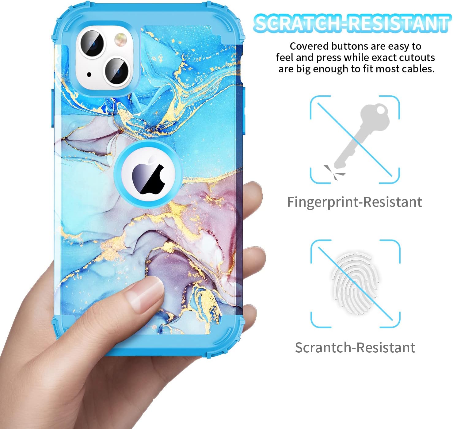 Funda para iPhone 13, tres capas de alta resistencia a los golpes, protección de plástico duro + funda protectora híbrida de goma de silicona suave