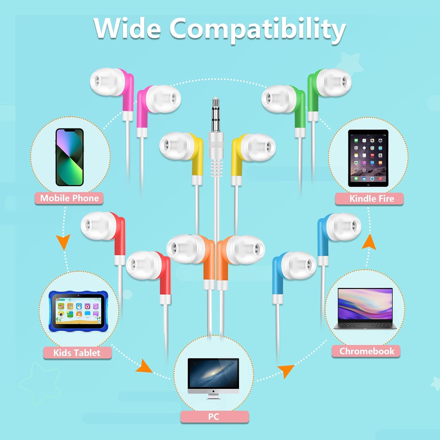 ZNXZXP Ladont – Paquete de 60 auriculares para niños y niñas pequeños adultos (6 colores mixtos)