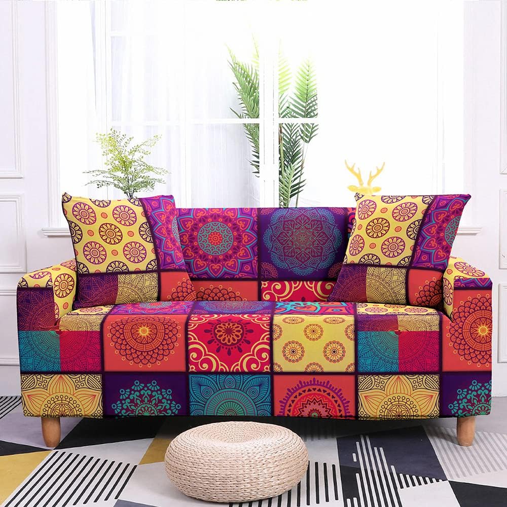 ASOZDCD – Fundas de sofá de alta elasticidad de 1, 2, 3, 4 plazas, diseño bohemio con mandala impresa en 3D, fundas elásticas universales para sofá