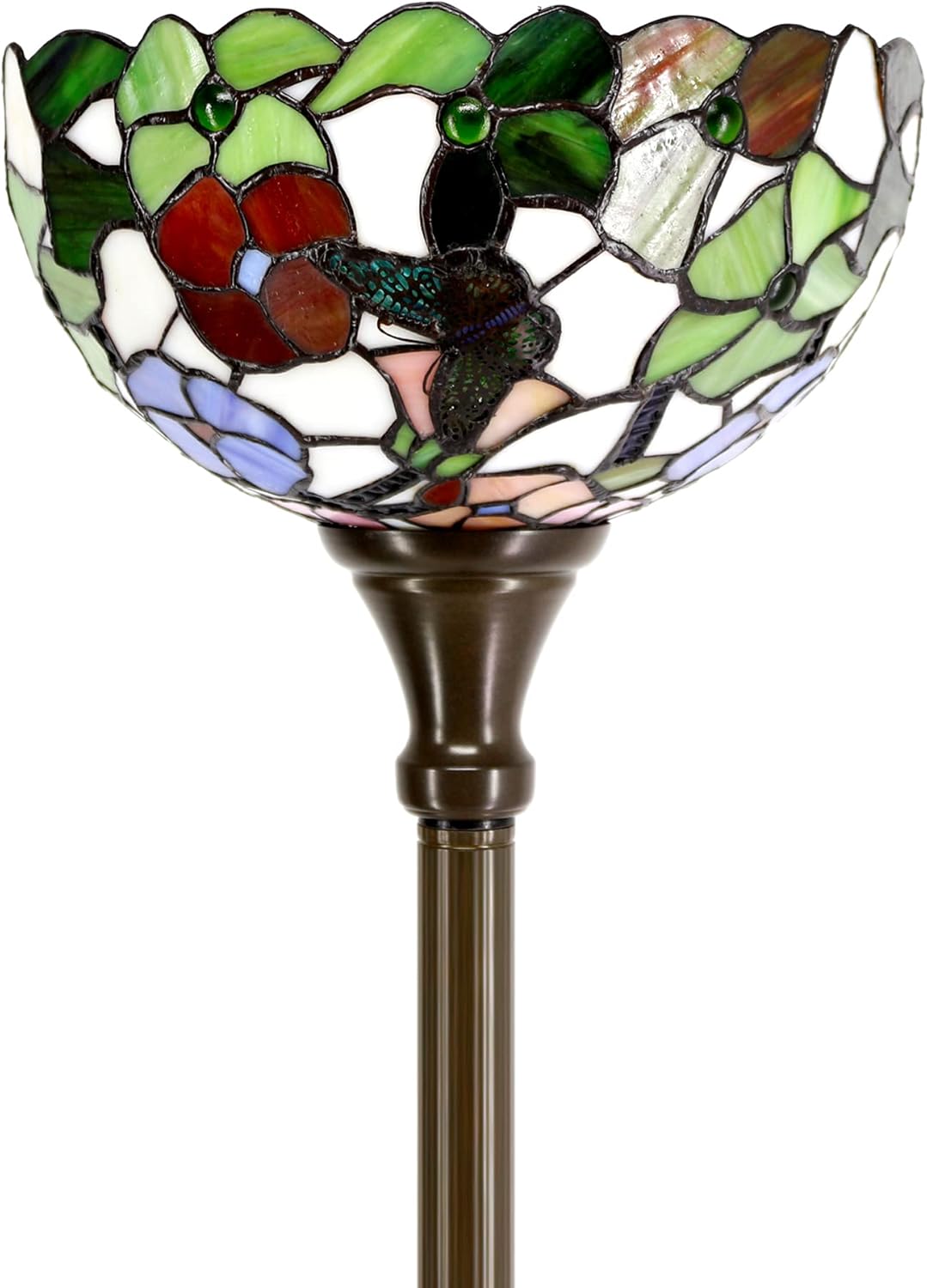 Tiffany – Lámpara de pie estilo mariposa con diseño de flores, antorcha de esquina de pie, 12 pulgadas de profundidad x 12 pulgadas de ancho x 67
