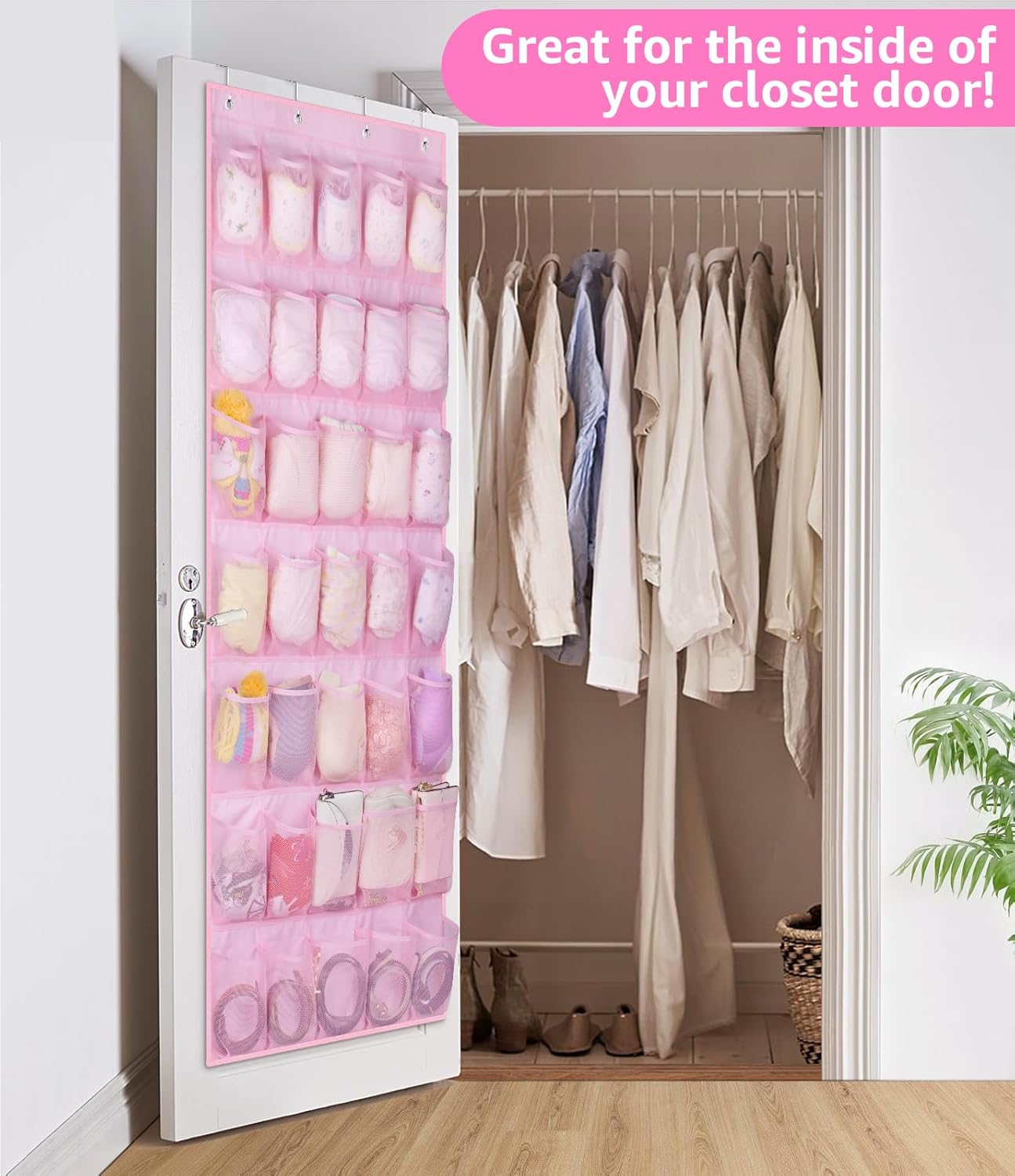 MISSLO Organizador de zapatos para niños de 35 bolsillos para bebé, duradero, Oxford, para armario, lindo almacenamiento de zapatos sobre la puerta,
