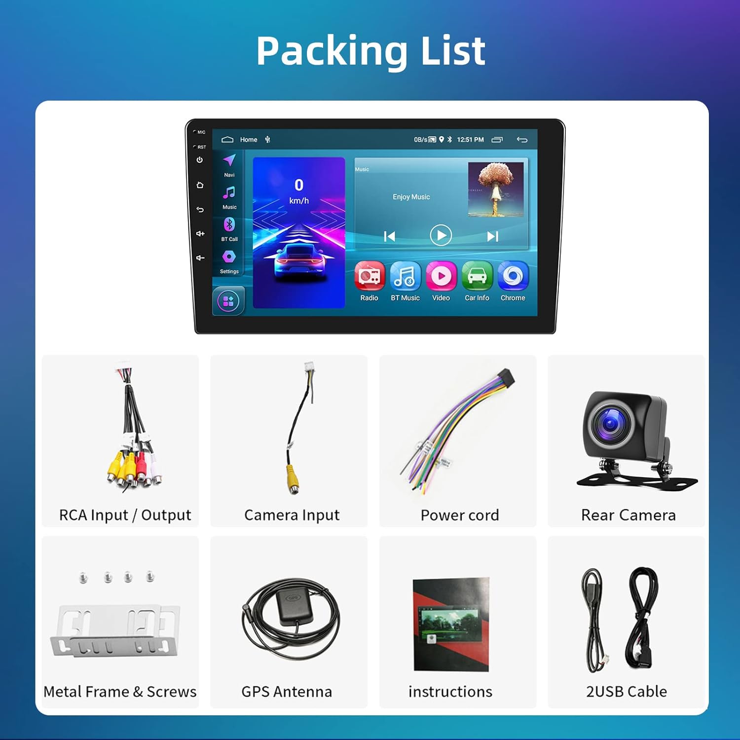Podofo 2G+64G Doble Din Android 13 Estéreo de coche con Carplay inalámbrico Android Auto 9 “Pantalla táctil Radio de coche con WiFi Bluetooth