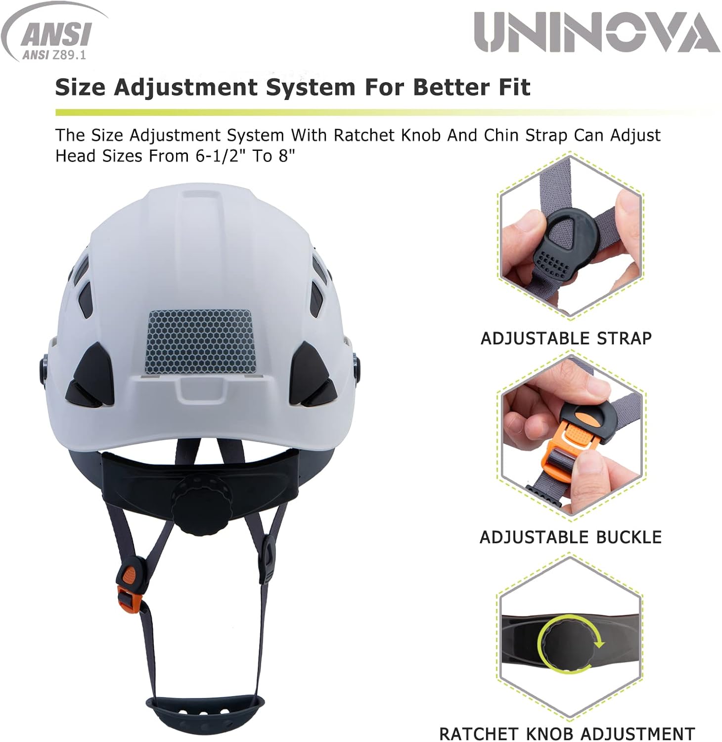 Casco de seguridad UNINOVA OSHA 6 pt. Cascos de construcción con suspensión ajustable