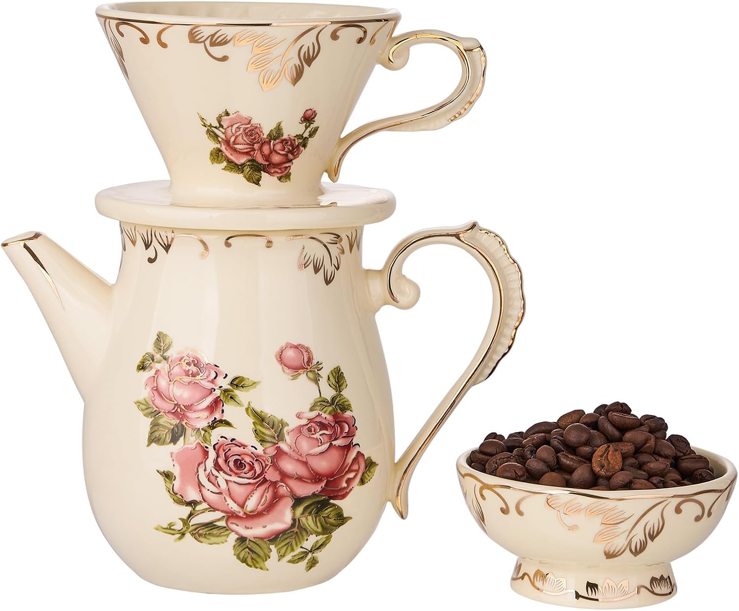 YOLIFE Floarl – Juego de gotero de café, cafetera de cerámica con diseño de cono, 1 taza, regalo para mujeres (rosa)