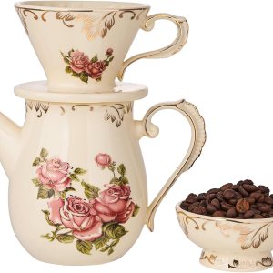 YOLIFE Floarl – Juego de gotero de café, cafetera de cerámica con diseño de cono, 1 taza, regalo para mujeres (rosa) YOLIFE Floarl – Juego de gotero de café, cafetera de cerámica con diseño de cono, 1 taza, regalo para mujeres (rosa)