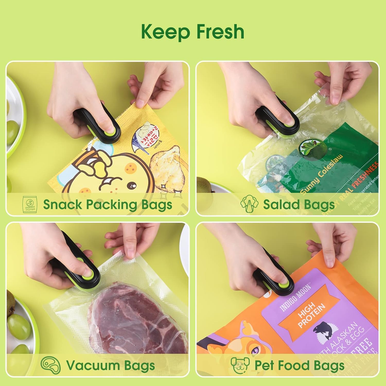 Sellador de bolsas Mini, sellador térmico de bolsas 2 en 1 recargable con cortador para chips, aperitivos, resellador de bolsas de plástico,